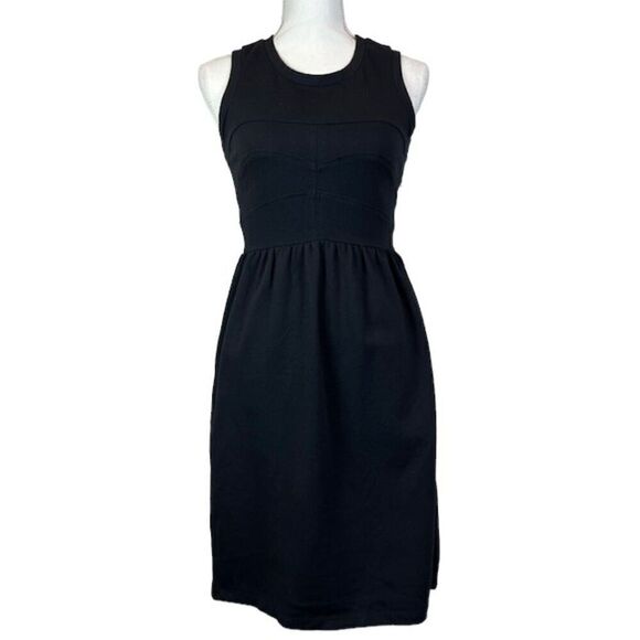 Theory Sleeveless Dress Black Fitted Seamed Bodice Pintuck Skirt Side Zip Size 4 - Picture 1 of 12